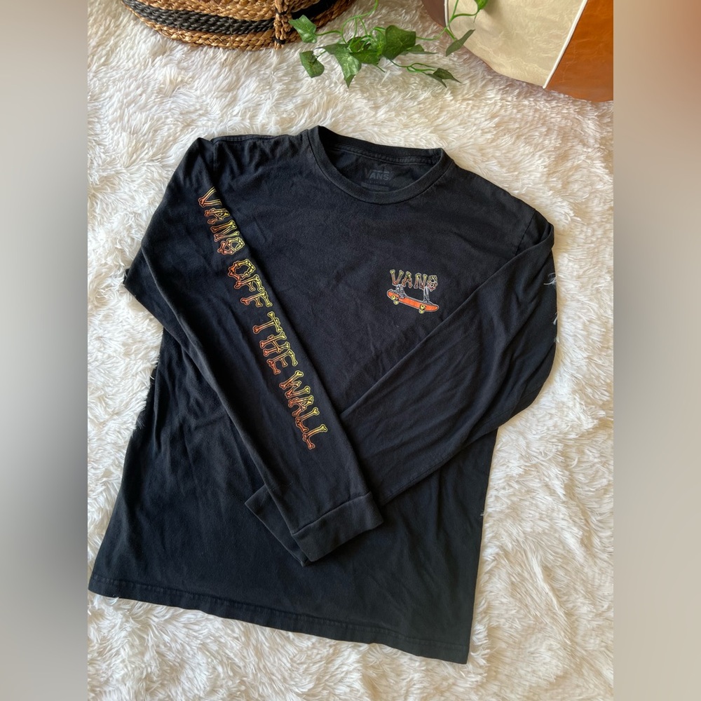Vans Black Long Sleeve Tee with Skeletal Graphics